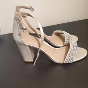 Kelly & Katie Silver Block Heels with Pearl Accents